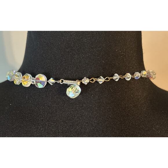 Vintage Hobe Crystal Bead Necklace Silver Tone Aurora Borealis 19" - Picture 2 of 4